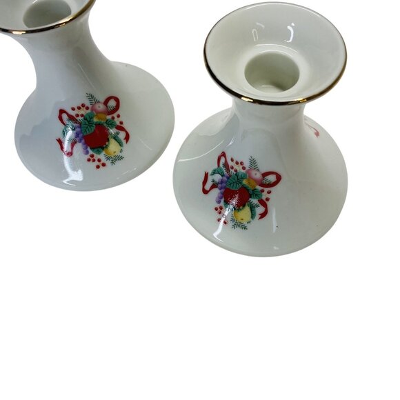 Classic Traditions Japan Floral Christmas Ceramic Candle Holders Gold Trim Set - Picture 7 of 7